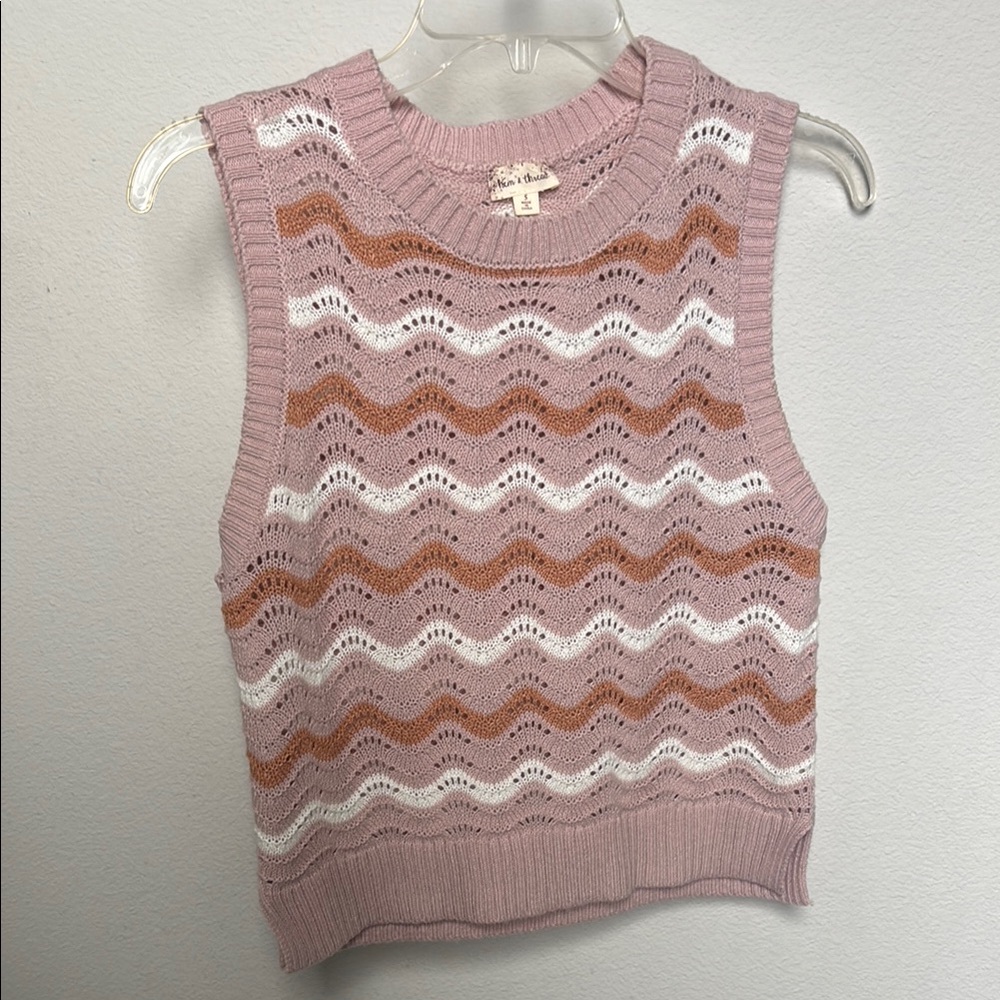 Hem & Thread Pink, White, and Brown Wave Pattern Sweater Vest